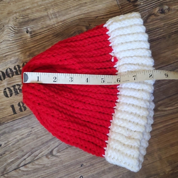 Handmade, crocheted, beanie, red & white , unisex, hat, one size fits most - Picture 6 of 6
